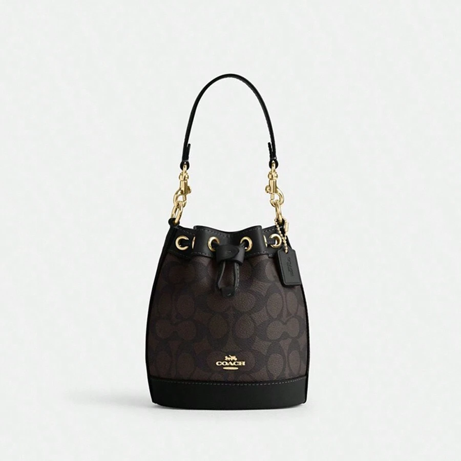 Coach Bolso de cubo de hombro, bolso cruzado para mujer, bolso de mano mini con cordón para dama, cartera de embrague