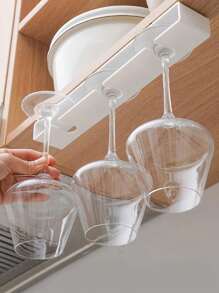 1pc Glass Wall Mounted Wine Glass Holder, Usable For Kitchen/Home Decor Display, With Adhesive Pads, Valentine's Day Gift, Party, Birthday Recoration, For Outdoor, Camping