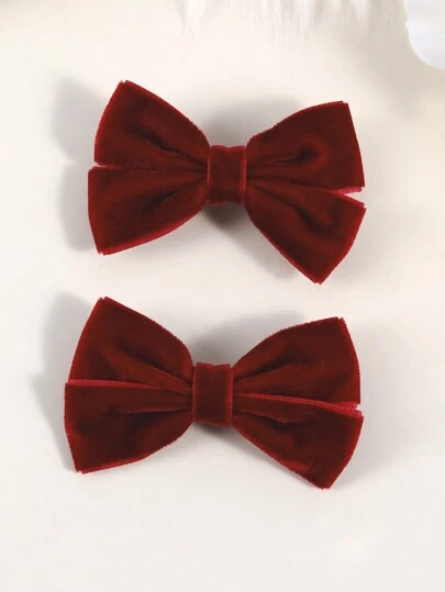 2个红色蝴蝶结发夹，天鹅绒鳄鱼夹发饰，时尚新年发饰，秋季礼物