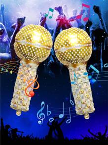 Juego de 5 micrófonos inflables dorados, props decorativos para eventos musicales, instrumentos novedosos de color aleatorio, recuerdos para fiesta de los 80s y 90s, accesorios para fotos de actuaciones, decoración para fiesta de cumpleaños de hip hop y discoteca, decoración para fiesta de concierto musical, decoración de escenario para cosplay, decoraciones de Halloween, suministros para fiestas de Halloween, decoraciones navideñas