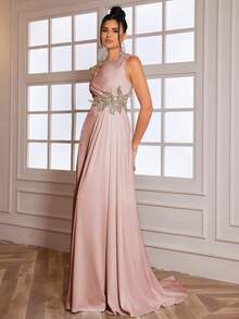 Elisanya 高端优雅3D立体花卉高开衩长款晚礼服，正式舞会礼服，适合婚礼宾客、毕业典礼、晚宴、派对等场合穿着。