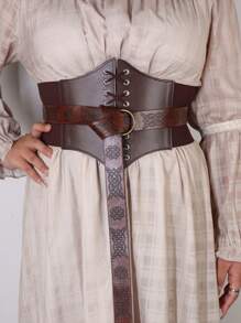 XXL Size 2PCS Medieval Retro Adjustable Wide Belt Printed Belt Renaissance Viking Faire LARP Cosplay Costumes - View 2