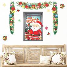 圣诞快乐墙贴，圣诞老人圣诞丝带墙贴，DIY绿叶语录新年快乐墙贴，可移除圣诞麋鹿窗贴，圣诞节假日派对装饰用品（4种款式） - 彩色 - 查看 3