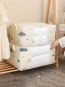 1 Pc Large Capacity Clothes Storage Bag Organizer With Reinforced Handle, Suitable For Blankets, Bedding, Foldable With Sturdy Zipper, Clear Window Decorations Autumn Decor Festival Decor Room Decor Home Decor Fall Decor Bedroom Decor - Multicolor - View 4