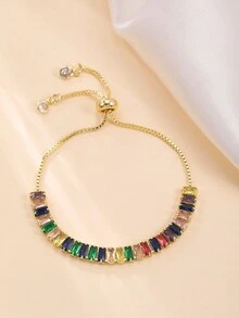 1 chiếc vòng tay có thể điều chỉnh bằng đồng mạ vàng 14k đính đá Zirconia thời trang & tinh tế dành cho nữ - Nhiều màu - Xem 23
