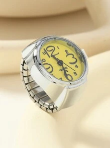 1 件个性化迷你创意多种款式可自由组合搭配数字时髦银色 Cas 弹性表带心情手表戒指礼物时钟手表女士多手指每周佩戴搭配情侣戒指首饰