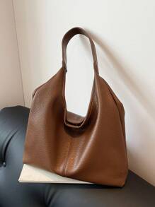 Dedoo 纯色新款PU个性日常通勤包简约手提包单肩包腋下包多功能字母包带小包零钱包 - 棕色 - 查看 5