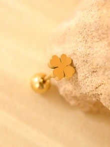 1 件不锈钢四叶草、星星、吻、爱、笑脸、空心简约时尚小耳钉，适合女士，多色可选 - 金黃色 - 查看 13