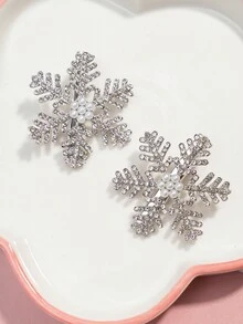 2 件装圣诞雪花发夹水钻珍珠精致金属鳄鱼发夹节日发饰最佳朋友礼物 - 銀色 - 查看 6