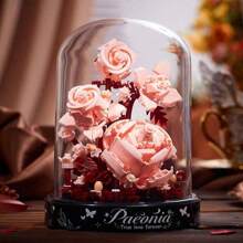 1pc Novo conjunto de presente de flores românticas - Conjunto de blocos de construção de capa de flor de hibisco champanhe, conjunto de decoração de quadro de mensagens de flores eternas românticas florescentes, capa de flor de animal, capa de flor de Natal, dia dos namorados, dia do professor, presente de aniversário