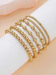 17KM Bộ 6 vòng tay hạt kim loại cơ bản dành cho phụ nữ, chị em gái, ngày lễ, ngày hẹn hò, Giáng sinh, sinh nhật, trang phục thường ngày - Vàng - Xem 3