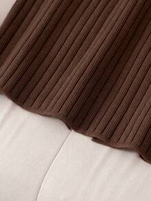 Basic Autumn Winter Rib Women Knit Skirt - Coffee Brown - View 5