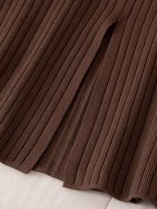 Basic Autumn Winter Rib Women Knit Skirt - Coffee Brown - View 6
