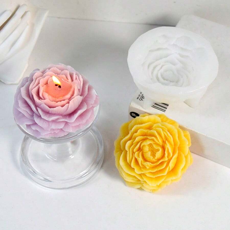1 khuôn nến silicon hình hoa mẫu đơn 3D DIY làm nến thủ công, vật dụng làm nến, khuôn silicon tan chảy sáp, dùng để làm đồ thủ công bằng nhựa thạch cao, trang trí nhà cửa - trắng - Xem 1
