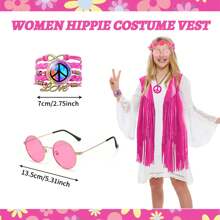 Conjunto de 6 piezas de accesorios y ropa de disfraz hippie para mujer, atuendo de fiesta de los años 60 y 70 para carnaval, fiesta de disfraces y baile de graduación de Halloween