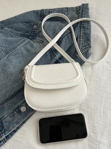 Fashionable Solid Color Embossed Mini Saddle Crossbody Bag - White - View 7