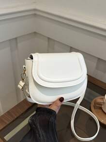 Fashionable Solid Color Embossed Mini Saddle Crossbody Bag - White - View 2