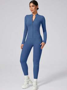 1 Set Women Matte Long Sports Suit, Outdoor Base Layer Zip Jacket, Elastic Butt-Lifting Sports Pants