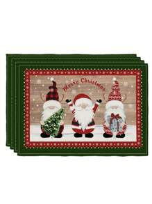 4 件圣诞餐垫，圣诞快乐格子、圣诞老人、圣诞节、红色汽车、圣诞树、驯鹿、雪花、农舍，耐热且易于清洁，装饰桌垫适用于室内和室外圆桌餐厅 - 卡其色 - 查看 12