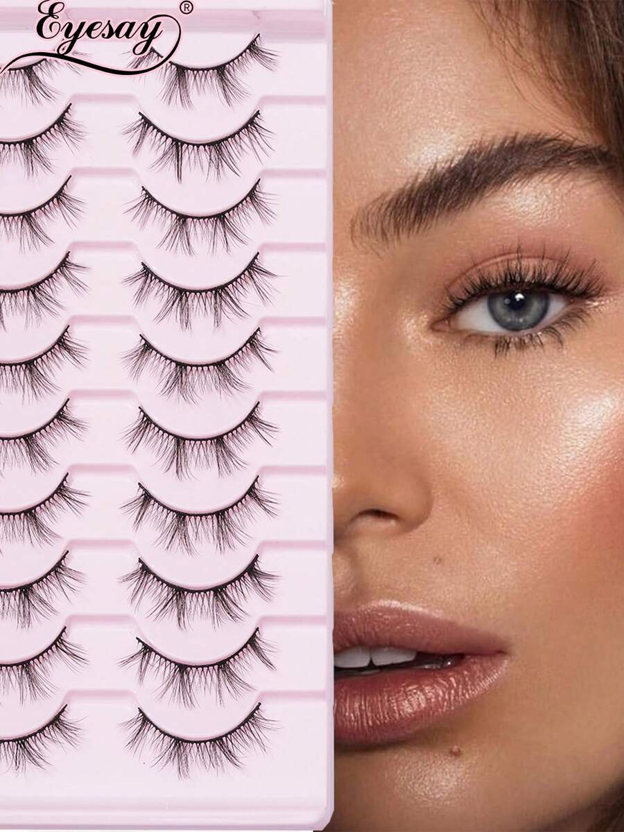 10 对自然交叉假睫毛 2-12 毫米，适合休闲、工作装、约会 - 交叉款 - 查看 1