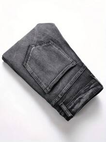 Blugi din denim pentru bărbați, cu elasticitate învechită, slim fit, ocazional, ținută de zi cu zi - Negru - Vizualizare 5