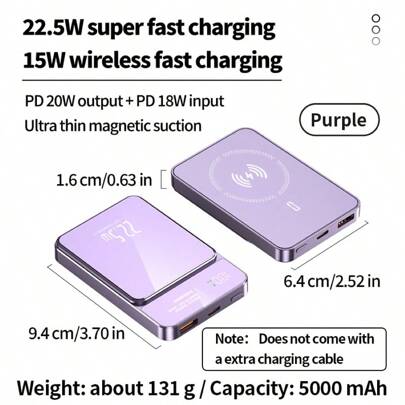 Thoughter 5000mAh/10000mAh Suitable For IPhone 16/15/14/13 12 Magnetic Lightweight And Convenient Mobile Power Bank, 22.5W Fast Charging, USB Large Capacity Phone Charger, Outdoor Emergency Power Backup Battery Pack, Suitable For Digital Electronic Devices,