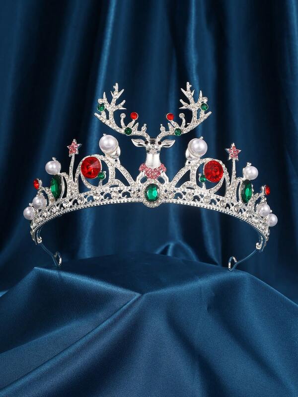 Christmas Rhinestone Crown Hair Accessories Suitable For Ladies And Girls Christmas Party, Medieval Princess Deer Horn Crown Christmas Costume Accessories Suitable For Birthday Party And Photography