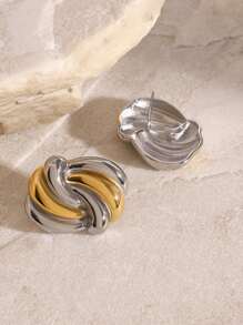 Uworld 1pc 18K Gold Plated Stainless Steel Wave Pattern Hoop Earrings, Fashionable Summer New Jewelry Suitable For Women To Wear Everyday