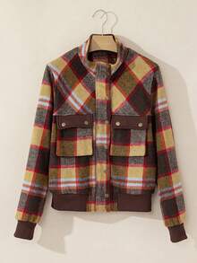 Giacca con collo alla coreana, tasca sul petto, bottoni e cerniera, con stampa tartan - Multicolore - Visualizzare 5