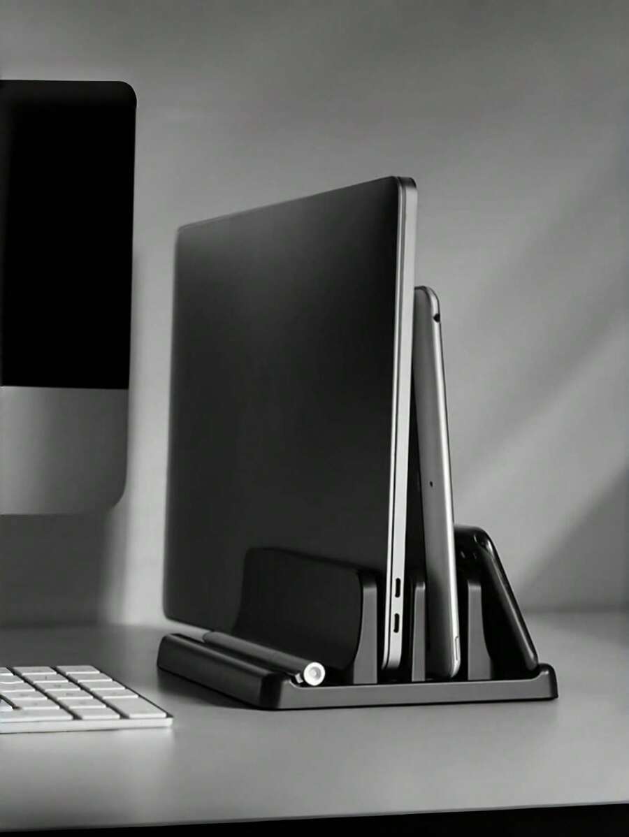 1pc Laptop Stand Holder Holder Vertical Storage Rack Suitable For IPad Tablet Desktop Metal Base