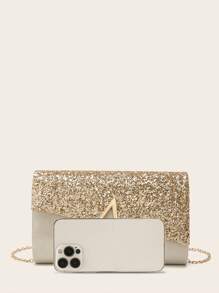 4件套女士水钻耳环、项链、手链及吊坠首饰套装，搭配优雅V形金属装饰手拿包，适合女士舞会、婚礼及派对等场合，可用作单肩包、钱包、手提包、婚包、晚宴包，多功能鸡尾酒会、婚礼新款钱包、宴会包 - 金色 - 查看 8