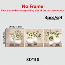 3 件/套浴室/走廊墙壁艺术，SZ HD 优雅帆布画印刷品，米色/棕褐色图片上的花瓶中的绿色春季植物，海报，墙壁艺术，房间装饰用品 - 彩色 - 查看 18