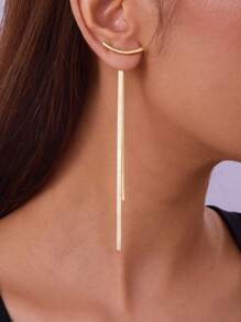 1pair Minimalist Design Long Tassel Snake Bone Chain Earrings