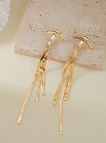 1pair Minimalist Design Long Tassel Snake Bone Chain Earrings