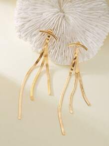 1pair Minimalist Design Long Tassel Snake Bone Chain Earrings