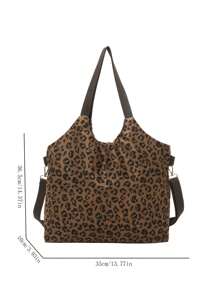 MINGHONG 1 peça Bolsa Tote com Estampa de Leopardo da Moda, Casual, Versátil, Grande Capacidade, Bolsa de Ombro para Deslocamento, Namoro, Compras, Outono/Inverno - Castanho Café - Ver 2