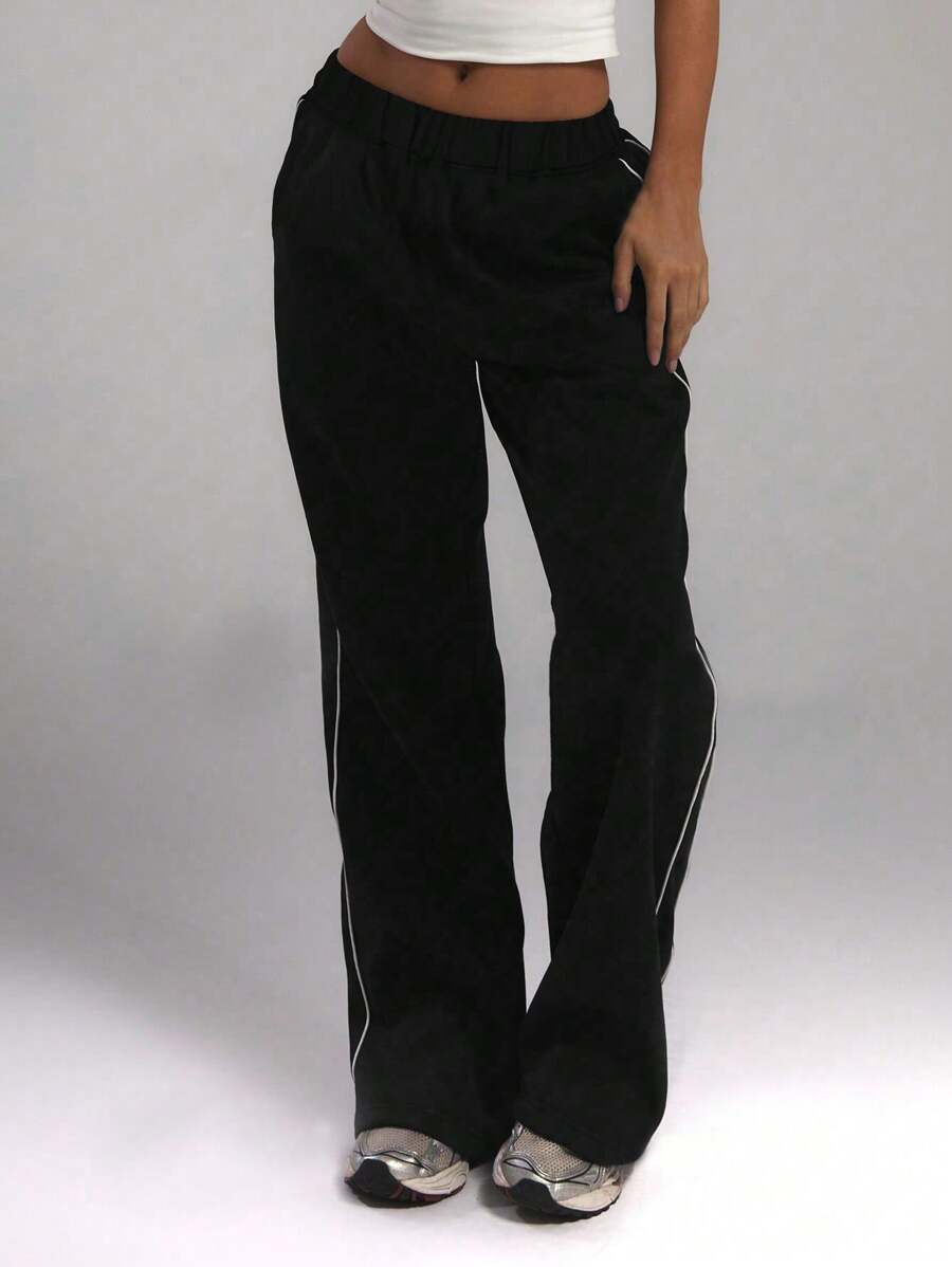 1 pieza Pantalones rectos con bolsillo, simples, casuales, versátiles y de para adolescentes, aptos para entrenamiento, exterior, primavera/verano/otoño/invierno