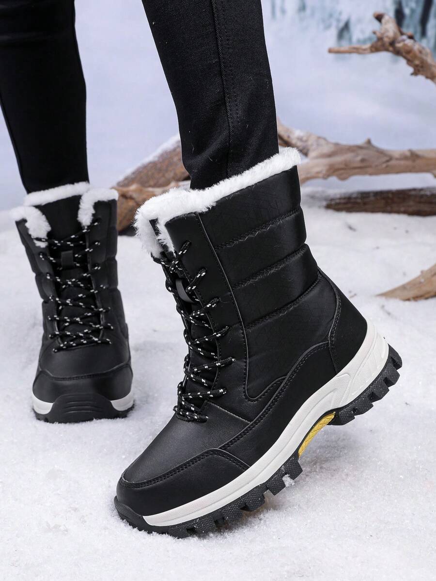 Nuevas botas altas de invierno para mujer con antideslizante, forrada para mantener el calor y que llegan hasta el tobillo. Botas de nieve impermeables. Botas de invierno cálidas para exteriores. Botas calientes con cordones negros para mujer. Botas de tobillo cortas para hombre. Botas de senderismo para deportes al aire libre. Botas de invierno para parejas para viajes.