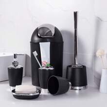 4/6pcs Bathroom Accessory Set, Includes Lotion Dispenser, Toilet Brush, Soap Dish, Mouthwash Cup, Trash Can And Toothbrush Holder, Suitable For Bathroom Decoration, Housewarming Gift Set Bathroom Accessories Bathroom Organizer Summer Back To School