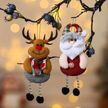 Set de 4 adornos colgantes navideños - Papá Noel, muñeco de nieve, reno y oso, apropiados para árbol, hogar, escena, habitación, decoración de ventana, decoración de fiesta festiva - Multicolor - Ver 8