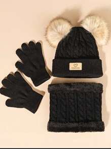 3pcs/Set Winter Warm Knitted Wool Lined Gloves, Hat And Scarf Set, Great For Cold- Weather Warmth Benny Hat And Scarf , Love Fashion Mark - 3-12Y - View 8