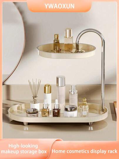1pc Luxury Vanity Makeup Storage Box, Skincare Perfume Display Shelf, High-End Desk Organizer, Cosmetic Storage Rack,For Holiday Beach, Bathroom Collection, Bedroom Collection, Large Capacity
