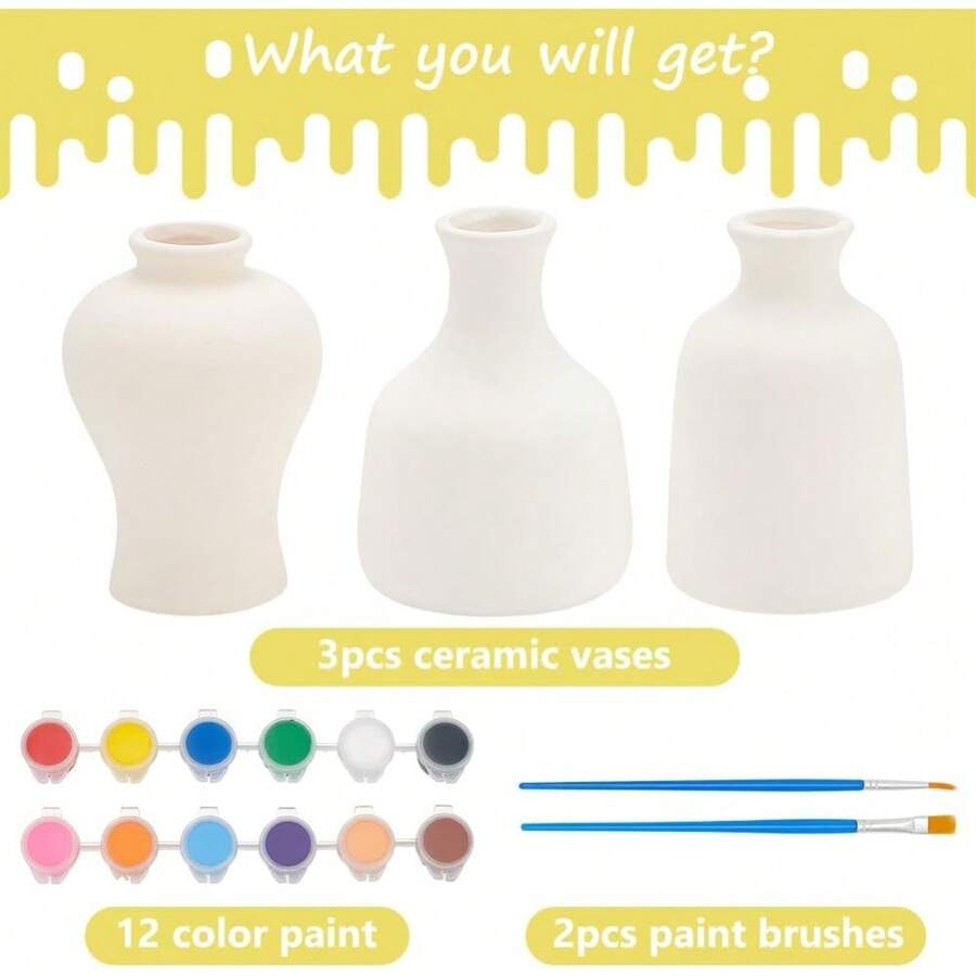 3 Styles Vase Pottery Painting Kit Paint Your Own Ceramic Pottery