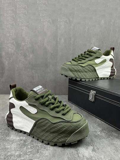 bingyuanjing Plus Size Men Fashion Breathable Thick Sole Comfortable High Quality Chunky Sneakers, Casual Increase Height Athletic Shoes