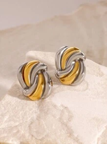 Uworld 1pc 18K Gold Plated Stainless Steel Wave Pattern Hoop Earrings, Fashionable Summer New Jewelry Suitable For Women To Wear Everyday