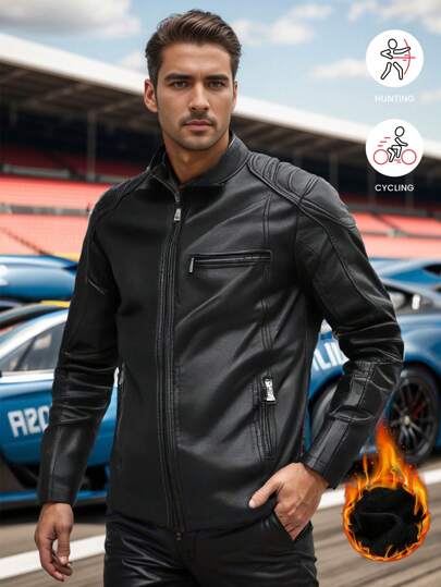 Boyfriend Style Herenmode Nieuwe Leren Jas Boyfriend Style Heren Herfst En Winter Gewatteerd Casual Multifunctioneel Met Meerdere Ritsen Buiten Winddicht Opstaande Kraag Leren Jas Mannelijk