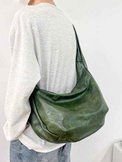 Retro axelväska, stor kapacitet, casual axelväska med icke-justerbar rem, läderväska för män, ny personlig axelväska för pendling, resor, skola och campus Vintage-resematerial Semestermaterial Nya livsartiklar för studenter Herrväskor Mode Herrväskor Examensväska för skolan Högskoleskola Skolväska Tillbaka till skolan Material