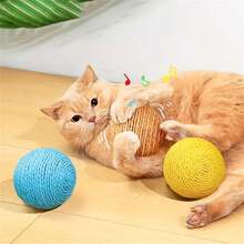 1 件装猫玩具纸绳剑麻球超大自救解闷逗猫棒出牙耐咬声音球逗猫玩具 - 彩色 - 查看 5