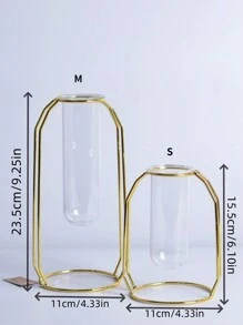 1 Stück Glasvase mit goldenem Metallrahmen, ein Ornament für die Mitte des Tisches, ein kreatives Heim-Vasen-Ornament mit einem Hauch von Luxus. Heimdekoration, Rückkehr zur Schule, Raumdekoration, Schulmaterial, Blumenvase, Glasvase - Gold - Übersicht 2