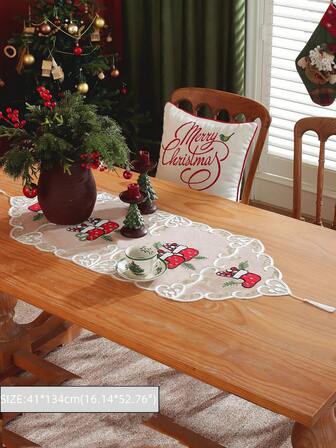 1pc Christmas Tulle Table Runner, Atmosphere Decor For Kitchen, Dining Table, Desk, Coffee Table, Vanity, 100% Polyester Fabric, Christmas Placemat, Christmas Vibe For Living Room, Bedroom, Yard, Villa Party, Indoor Outdoor, Outdoor Furniture, Camping, Villa, Holiday, Gathering, Cabinet, Family Party, Holiday Decor, Party Wedding Decorations Series Size Table Runner